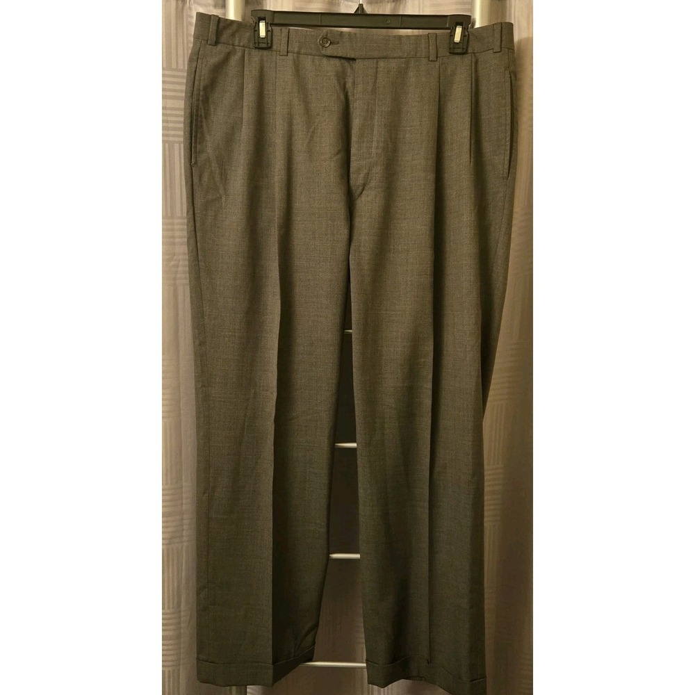 Vintage Brooks Brothers Mens 100% Wool Trousers Charcoal Grey Cuffed Pants 38x31